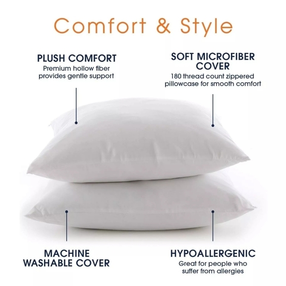 2 Cheer Collection Pillows & Cushion Inserts Hypoallergenic Down Alternative - Picture 2 of 5